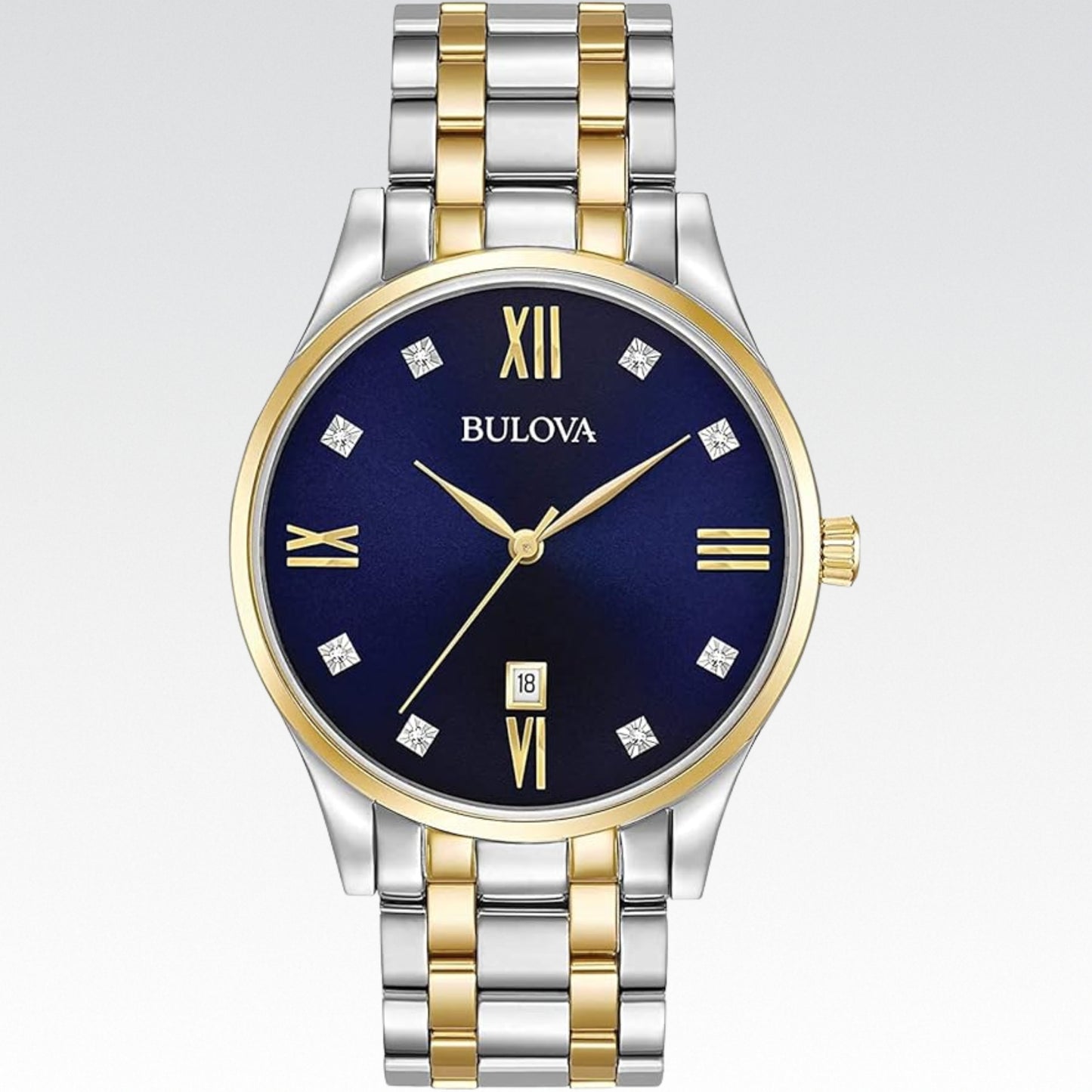 Bulova Men's Classic Stainless Steel Watch with Diamonds and Day Date - Vitrina