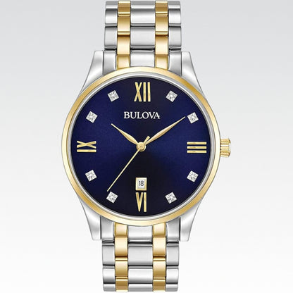 Bulova Men's Classic Stainless Steel Watch with Diamonds and Day Date - Vitrina