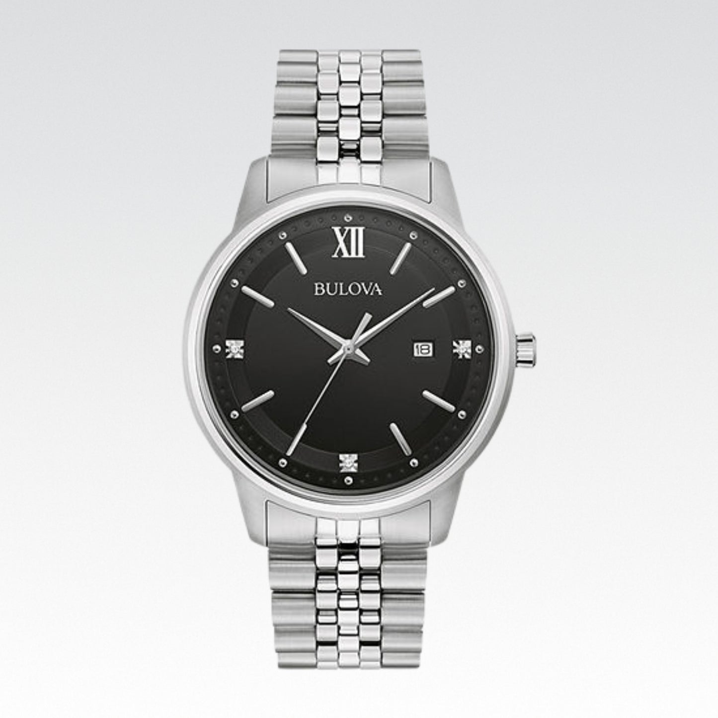 Bulova Classic Mens Diamond Accent Silver Tone Stainless Steel Bracelet Watch 96d151 - Nuevo