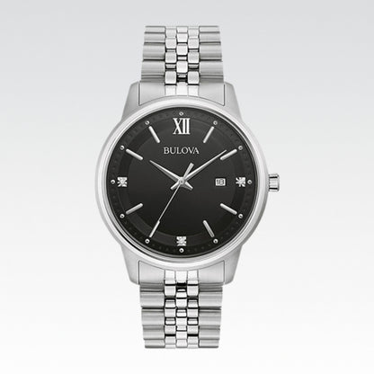 Bulova Classic Mens Diamond Accent Silver Tone Stainless Steel Bracelet Watch 96d151 - Nuevo