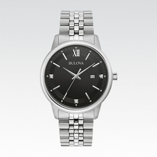 Bulova Classic Mens Diamond Accent Silver Tone Stainless Steel Bracelet Watch 96d151 - Nuevo