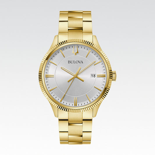 Bulova Mens Gold Tone Stainless Steel Bracelet Watch 97b227 - Vitrina