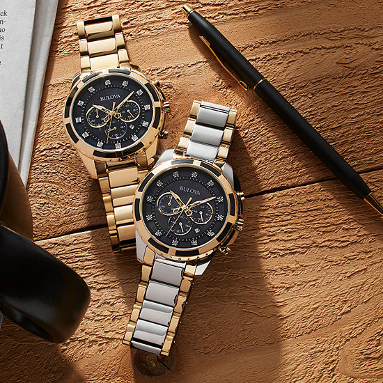 Bulova Mens Gold Tone Stainless Steel Bracelet Watch 97d121