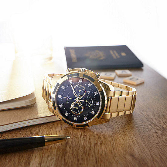 Bulova Mens Gold Tone Stainless Steel Bracelet Watch 97d121