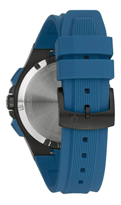 Reloj Bulova Black Dial Silicone Strap Maquina 98b380 Color de la correa Azul