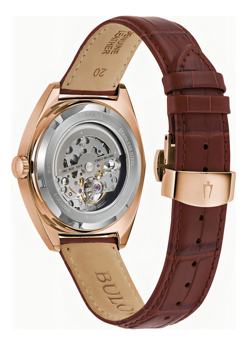 Reloj Bulova Surveyor 97a175 Café Oro Rosa Plateado