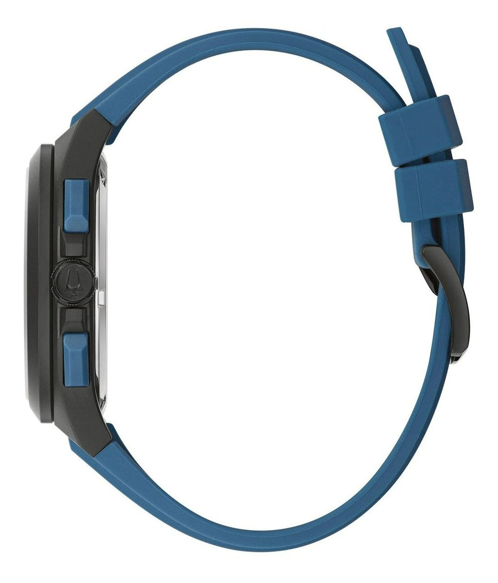 Reloj Bulova Black Dial Silicone Strap Maquina 98b380 Color de la correa Azul