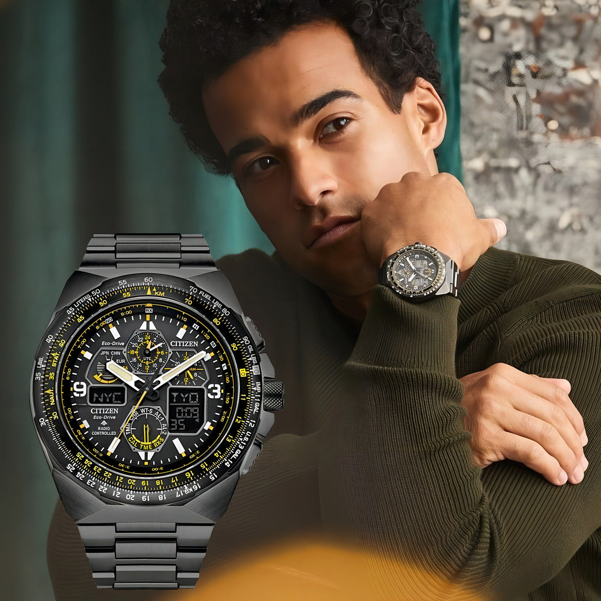 Reloj pulsera Citizen JY8127-59E con correa de acero inoxidable color negro