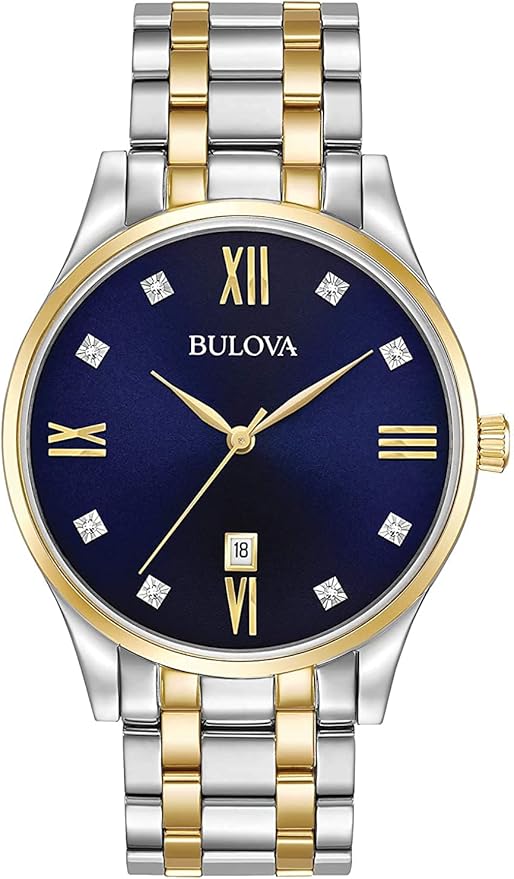 Bulova Men's Classic Stainless Steel Watch with Diamonds and Day Date - Vitrina